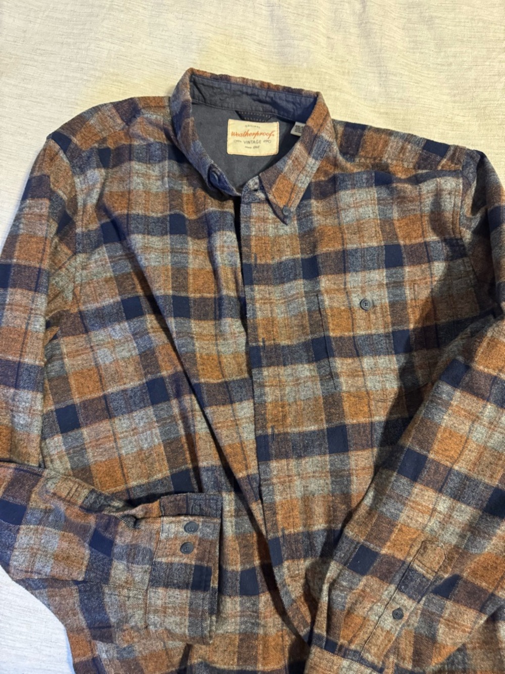Weatherproof Men's Plaid Button-Down Shirt in Navy & Brown